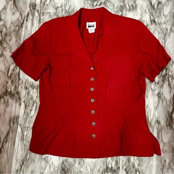 Leslie Fay Red Button Down Peplum Jacket Womens Size 14 80’s Workwear Vintage - Picture 2 of 14